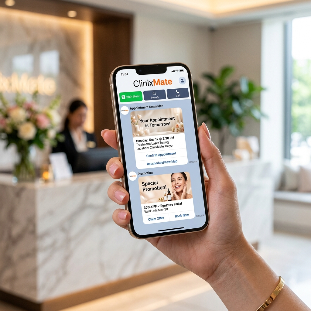 หน้าจอแสดงการแจ้งเตือนนัดหมายและโปรโมชั่นผ่านระบบ LINE CRM คลินิก